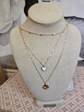 PARKLANE Three-Layer Rose Gold Heart & Disc Necklace Set AND EARRINGS